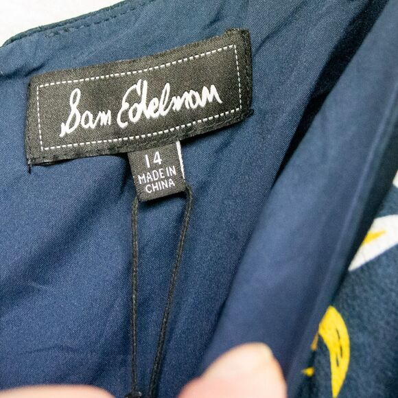 Women's Size 14 SAM EDELMAN Blue Floral Midi Sheath Dress Knee Length Polyester - Picture 3 of 4